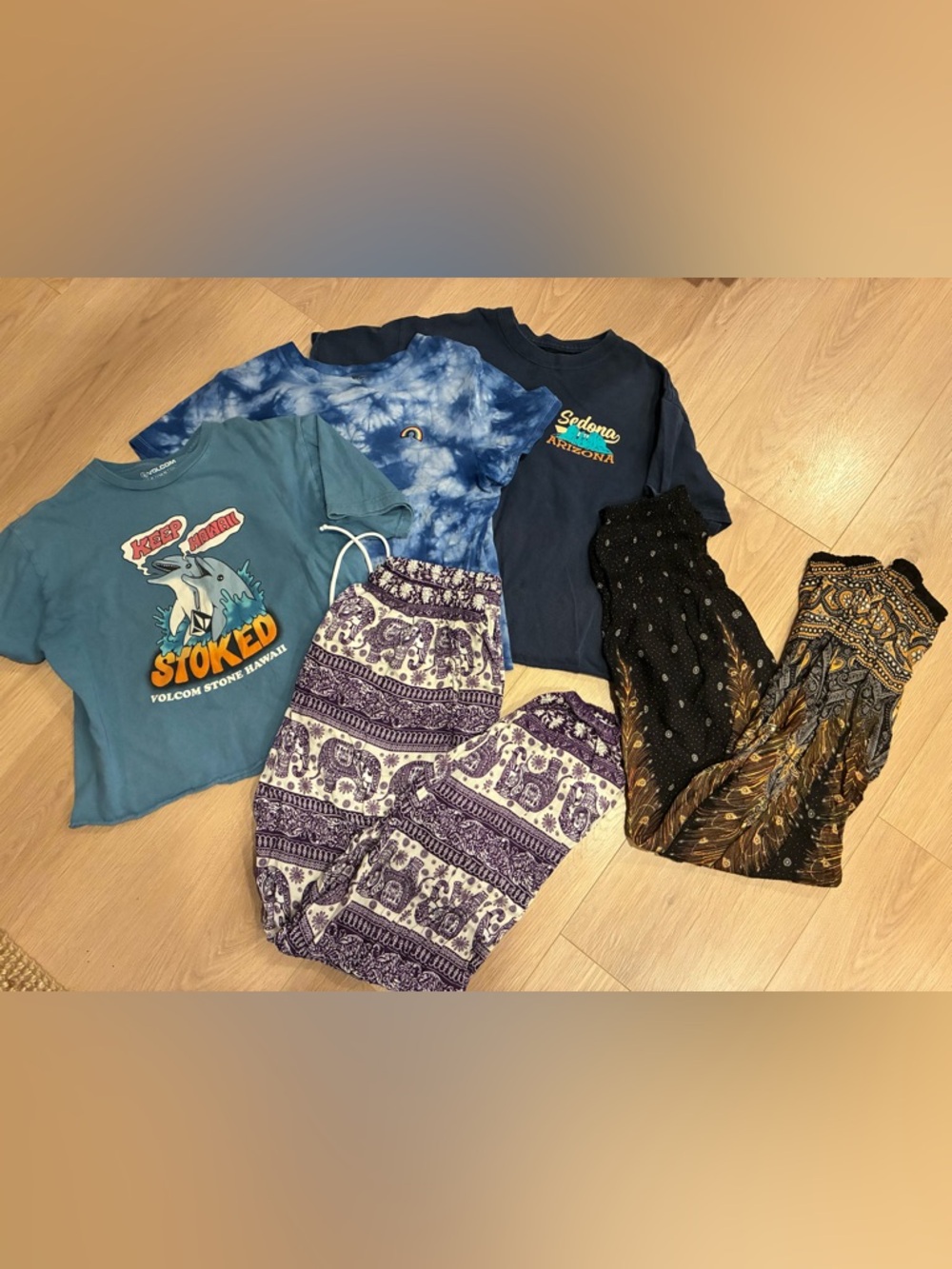 Mixed Graphic Tees & Harem Pants Bundle - Blue, Navy, Teal, Purple, Black